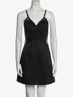 Kim Shui Black Satin Mini Dress with Lace Insets